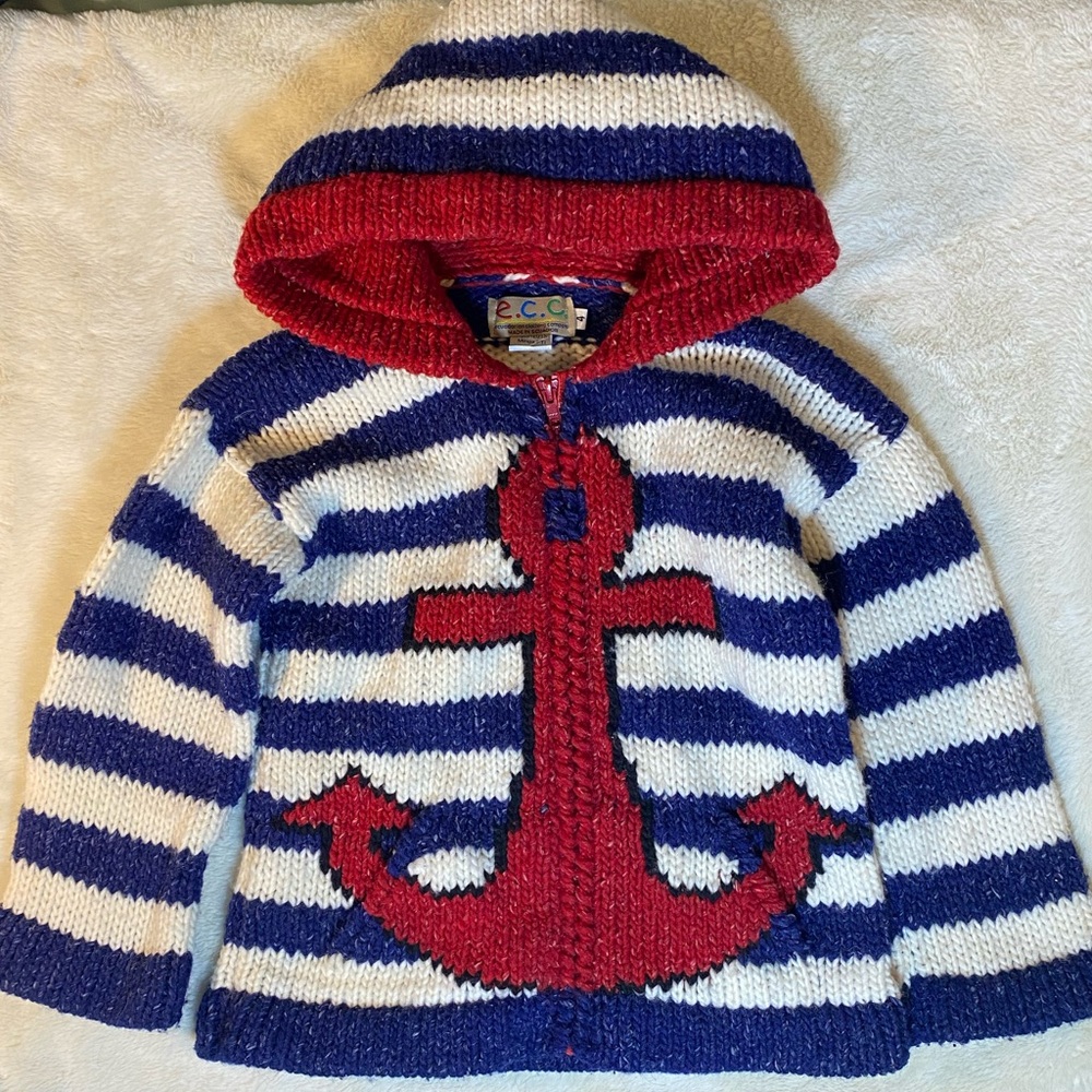 E.C.C Striped Anchor Zip-Up Sweater Kids 4 EUC Vintage